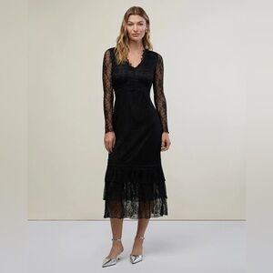 NWT Rachel Parcell Black Lace Tiered Midi Dress, Size 8